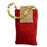 Wholesale New Dark Red Rectangular Pouch Bag With Pearl Design For Women's